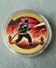 Gedenk Medaille Feuerwehr Feuerwehrmann Tapferkeit US Firefighter USA Gold Münze