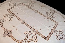 EXQUISITE ALTE HANDARBEIT BAUMWOLL TAFELTUCH LOCH/PLATTSTICH POINT DE VENICE B4