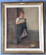 Hugo Oehmichen Ölgemälde Mädchen Mit 2 Kleinen Katzen