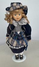 Puppe Sammlerpuppe Porzellankopf Kleid Hut Ständer 41 cm Kunsthandwerk topline