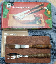WMF  Burgund Brotzeitgarnitur Holzbrett + Messer u Gabel Brotzeitbesteck in ovp