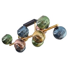 HOFSTEIN Cesaro Deckenlampe aus Metall/Riffelglas Schwarz/Gold/Blau/Grün/Kupfer