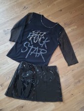 Rockstar Netzshirt Lack Minirock schwarz Gothic Punk Pimkie New Yorker Gr. XS 34