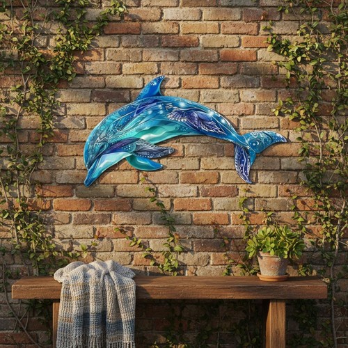 Metall delfin wanddeko - delfin, bunt