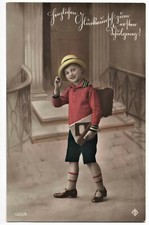 AK Schulanfang, Junge mit Schulsachen und Ranzen