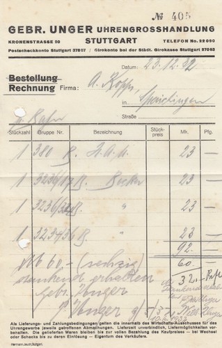 Stuttgart rechnung 1932 - stuttgart,,