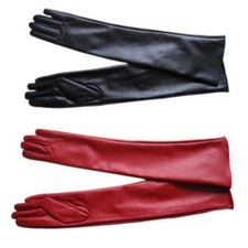  Leder Handschuhe Lang Abendhandschuhe Lederhandschuhe Mitten Schwarz Rot .*