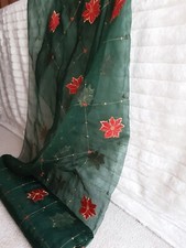 Dekostoff * Musterstoff Bastel * Organza Stoff grün mit Weihnachtssterne * 5m