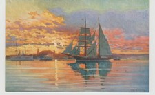 AK  Sonnenuntergang am Kieler Hafen Marinemaler  Robert Schmidt Hamburg