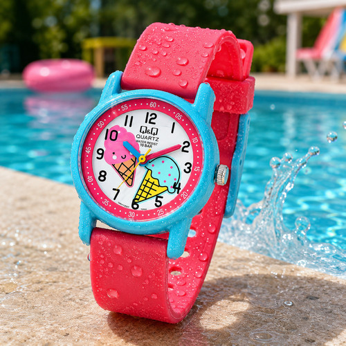 Kinderuhr eis pink blau - q&q,