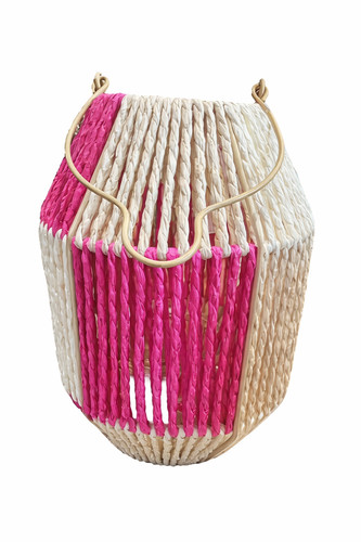 Laterne natur pink mit - laterne, natur/pink