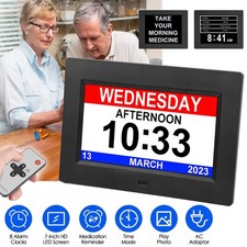 7 Zoll Digitale Kalender Senioren Uhr Demenz Uhr Wecker LCD Wanduhr Seniorenuhr