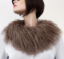 Pelz Schal Tibetlamm Fell Kragen Boa Lammfell Mantel Jacke Besatz Walnut Braun