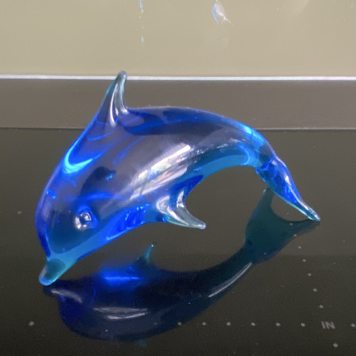 Delfin dekofigur blau aus glas - delfin,