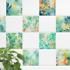 Fliesenaufkleber Dschungel Tropical Watercolor Bad & Küche, Fliesenbilder grün