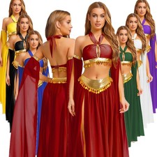 DE Damen Röcke Chiffon Tanzkleidung Partei 2-Stück Festivals Outfits Tanzen Rave