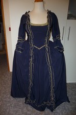 Kleid Rokoko Damen dunkelblau mit Gold mit Schleppe Fasching Karneval edel