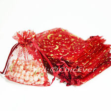 50x Schmuckbeutel 9x12cm Organza Geschenk Verpackung Säckchen bordeaux rot Stern