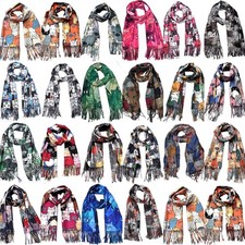 Katzen Design Schal, Warmer Winter Damenschal mit Fransen, Halstuch Stola