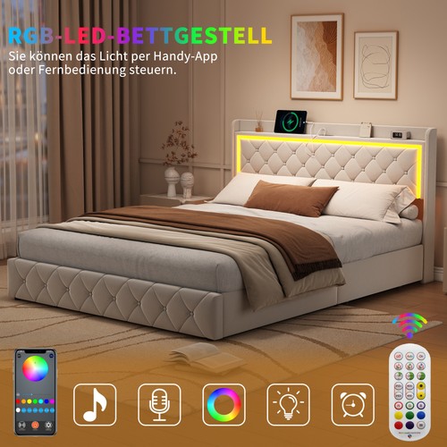 Polsterbett 140x200 mit led - 140x200, cm-mit