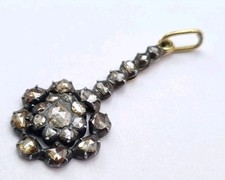 585 Goldkette mit Rosenschliff Diamantanhänger ANTIK SILBER