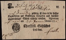 AD Sachsen / Vorphilatelie, 1775, Postschein aus PEGAU