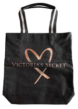 Victoria's Secret - Black Shopping Bag Shopper Tote Silver logo NEW - Y2K Tiktok