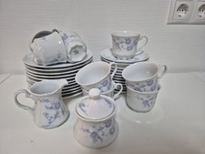 Kaffeeservice von Mitterteich Bavaria mit blauem Blumenmuster.