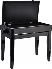 Klavierbank Pianohocker Hocker Schwarz poliert schwarz Kunstleder Notenfach