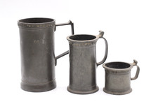 3x Antike Zinnbecher Messbecher Trinkbecher Zinn Schwenger Noelle Vintage