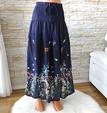 Maxirock Langer Rock Boho Sommerrock Lagenlook Blumen  Breiter Bund  Blau 38 40