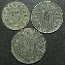 NOTGELD: 5, 10 & 20 Pfennig 1918, "WAPPEN". F 632.8A, 9 & 10. ZWIESEL / BAYERN