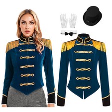 Damen Zirkus Kostüm Set Samt Blazer Jacke mit Hut Handschuhe Cosplay Halloween