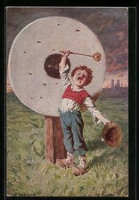 Künstler-AK Hermann Kaulbach: Knabe zeigt einen Treffer an 