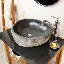 Stein Aufsatz-Waschbecken Flussstein Naturstein ca. 50 cm Bad wohnfreuden