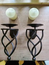 2x Wandkerzenhalter, Eisen, braun lackiert