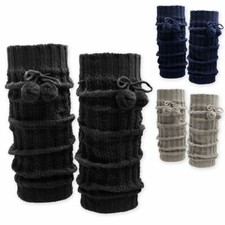 superweiche Grobstrick  Bein Stulpen mit Bommeln Beinwärmer blau grau schwarz