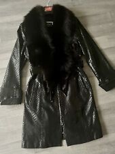 ELENA Luxus Ledermantel Echt Pelz Schwarz Fuchs kragen Gr M