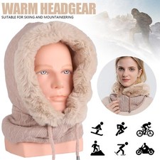 Strickmütze Sturmhaube für Damen mit fleece Gesichtsmaske Mütze Schal 2in1