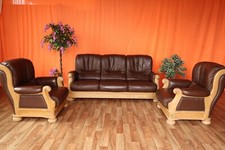 Nr.1895 Couchgarnitur Eiche Vollmassiv Echtleder