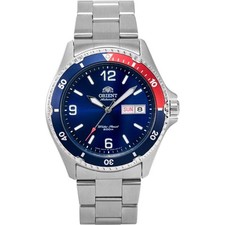 Orient Mako II Pepsi Automatik blaues Zifferblatt Stahlarmband Herrenuhr FAA0...