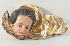 C25U51- Holz Relief Engelskopf mit Wolke geschnitzt gefasst teils vergoldet