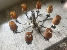 Kronleuchte massiv Messing,8 armig,80Jahre Familienbesitz,Schirme Elefantenhaut