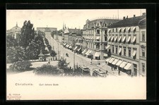 Ansichtskarte Christiania, Carl Johans Gade, Strassenbahn 