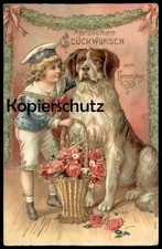 ALTE PRÄGE POSTKARTE BERNHARDINER 1908 Saint Bernard Matrose Hund dog chien Name