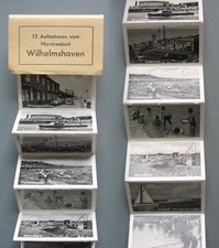 alte Andenken-Leporello-FOTO-MAPPE aus WILHELMSHAVEN 12 Fotos um 1950 WINZIG !!!