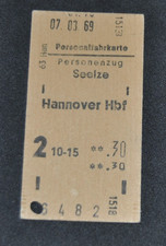 Personal Fahrkarte DB Deutsche Bundesbahn Seelze - Hannover Hbf 1969