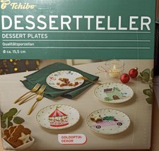 TCHIBO TCM /Dessertteller mit Goldoptikdekor / 4er-Set Weihnachten /  NEU/ OVP