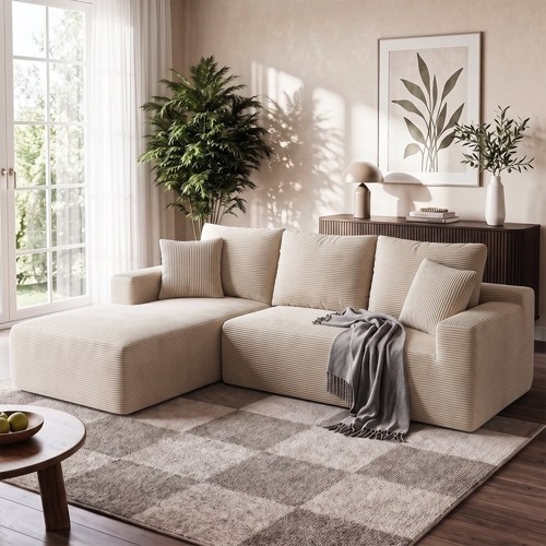 Grau ecksofa form cordstoff - l,