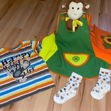 5tg Pippi Langstrumpf Kostüm Gr.86/92 Shirt Kleid Socken Affe Tasche TOP